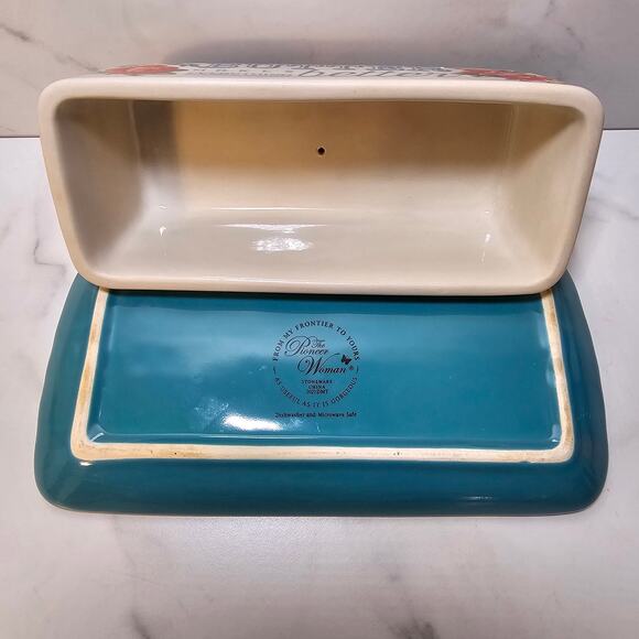 Pioneer Woman Ceramic Sweet Rose Floral Covered Butter Dish with Handle and Base - Picture 6 of 7